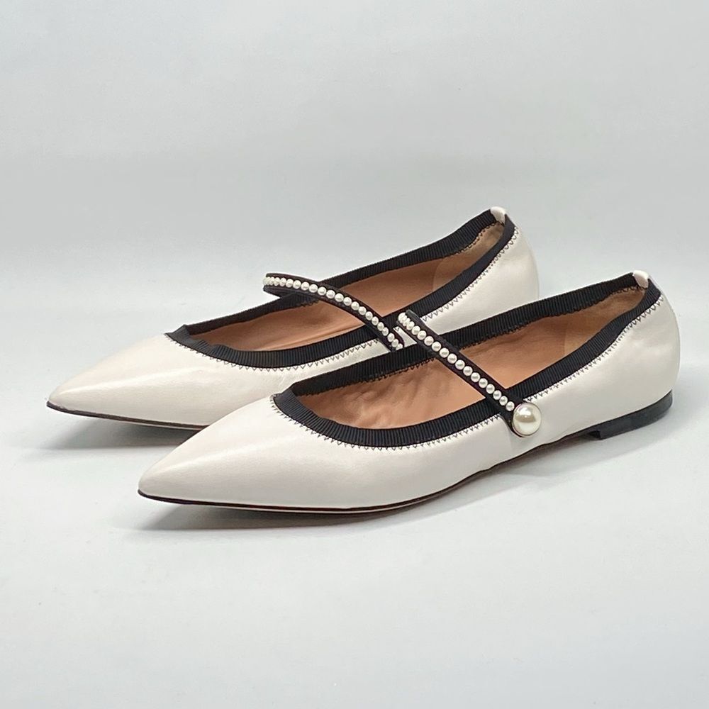 Aquazzura Romy Pearl-Embellished Flats size 38.5